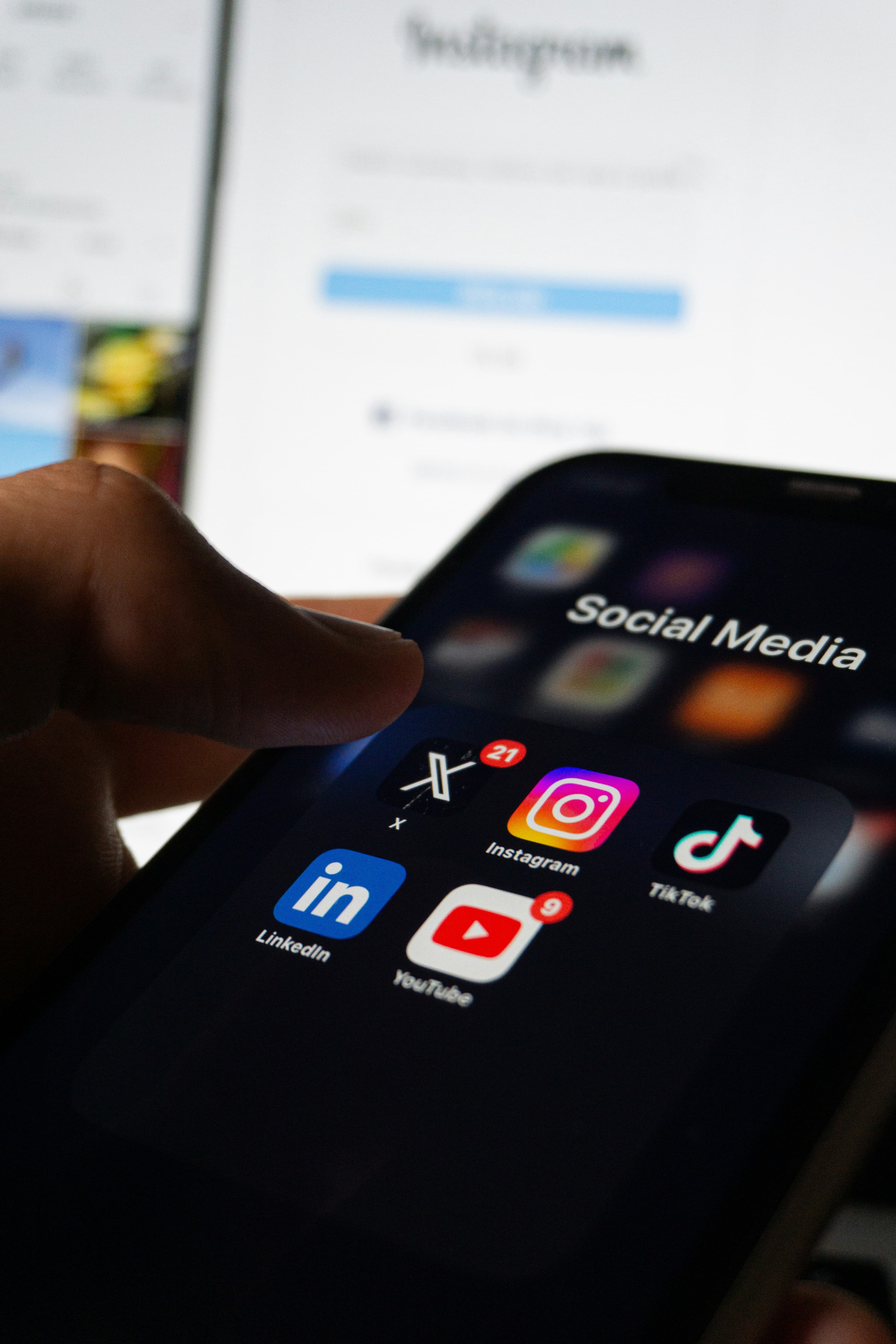 Social media apps and Instagram on a phone