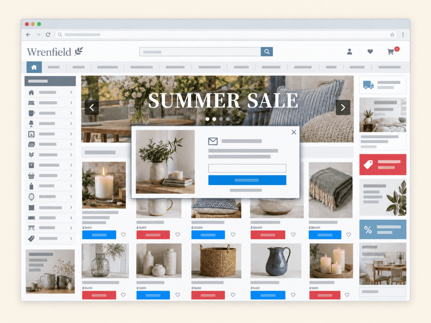 Illustrative website layout before redesign