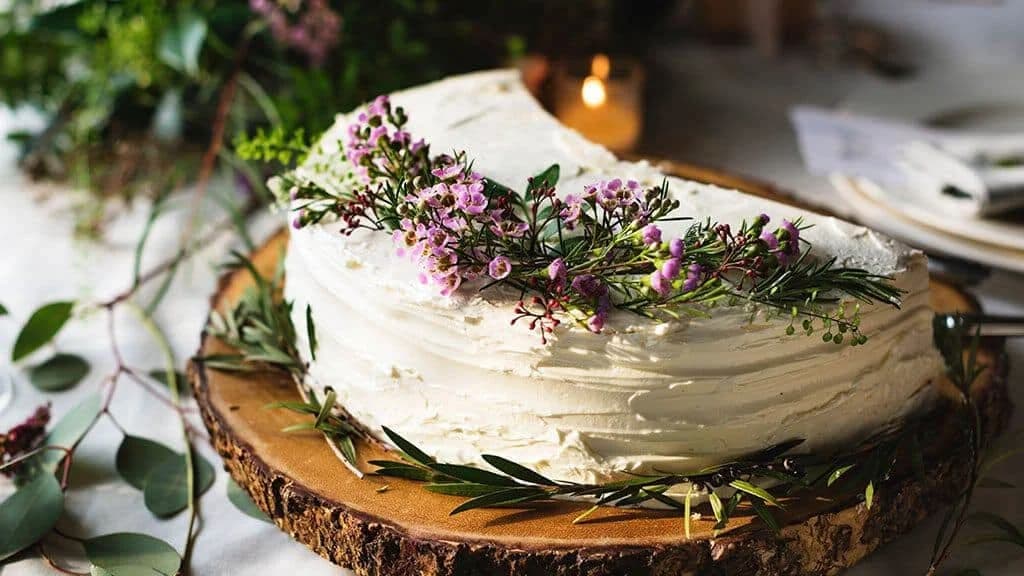 A decorated cake on a bakery table